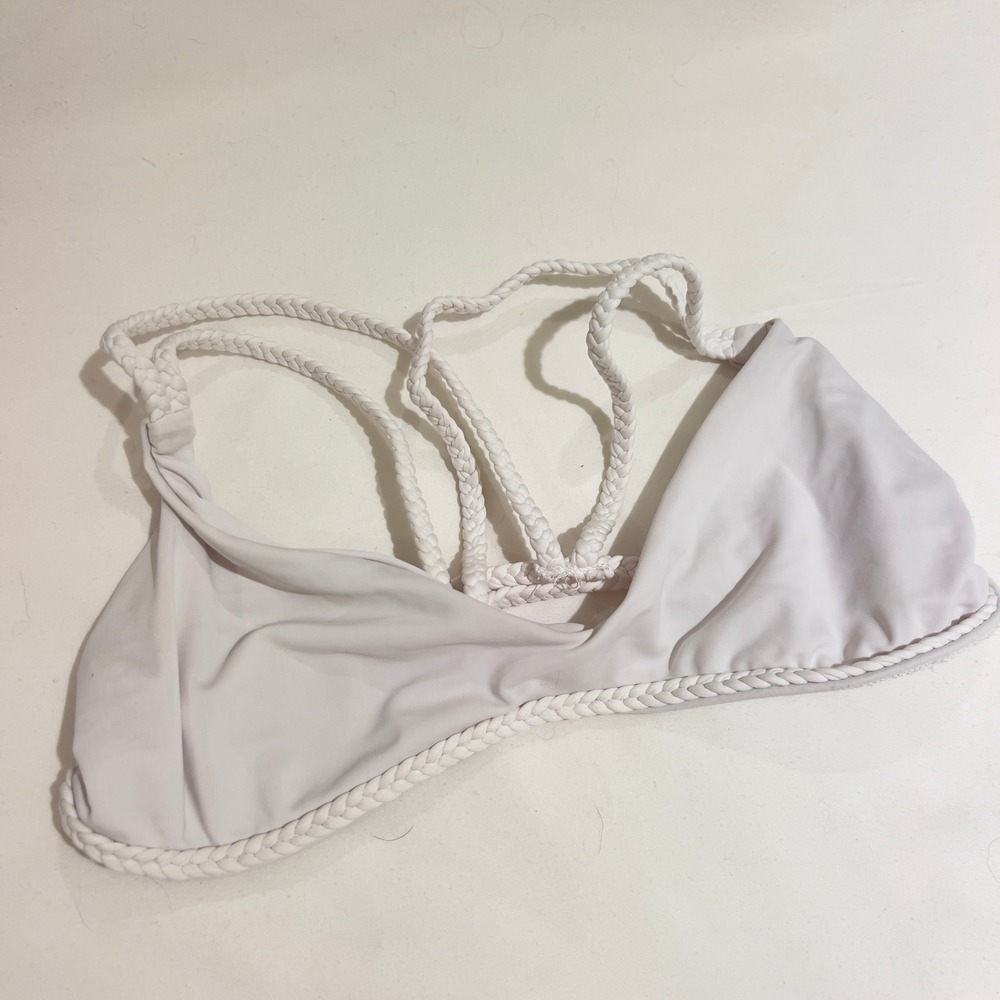 Frankies Bikinis White Braided Strap Triangle Bikini Top Small